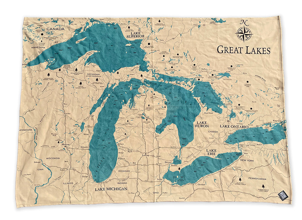 BLANKET/THROW BURLAP GREAT LAKES MAP Momentum Outfitters