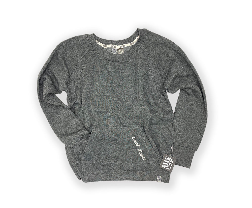 WOMENS CREW/ POCKET CHARCOAL GREAT LAKES EMBROIDERY Momentum Outfitters