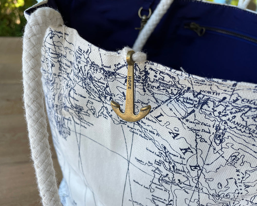 Sea Bags Navy Anchor Tote - Handmade From Recycled Sailcloth, Rope Handles, 14"h X 6"w X 18"l - View #11