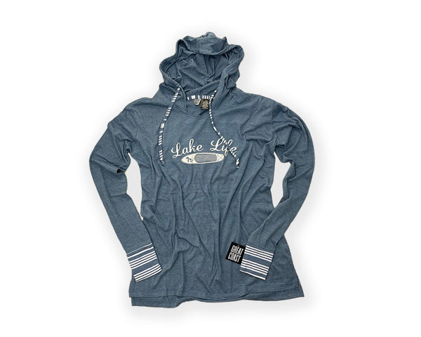 WOMENS HOODED TOP- NAVY- LAKE LIFE