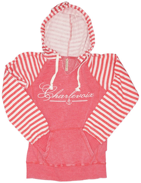 Womens striped burnout hoody- Charlevoix- 3 COLORS