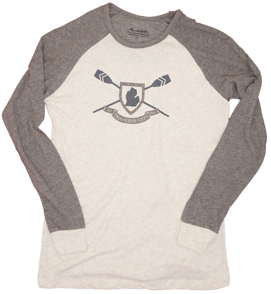 Mens Knit Longsleeve -Charcoal/Oatmeal- Traverse City oar screen