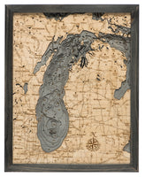 Lake Michigan 3-D Nautical Wood Chart, Small, 16" x 20"