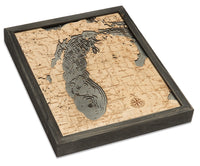 Lake Michigan 3-D Nautical Wood Chart, Small, 16" x 20"