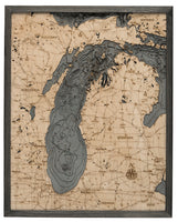 Lake Michigan 3-D Nautical Wood Chart, Large, 24.5" x 31"