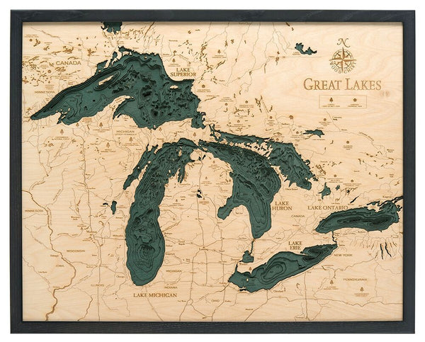 Great Lakes 3-D Nautical Wood Chart, Large, 24.5" x 31"