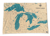 BLANKET/THROW- BURLAP- GREAT LAKES MAP
