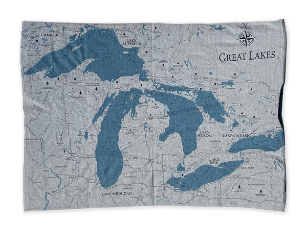 BLANKET/THROW- GRAPHITE- GREAT LAKES MAP