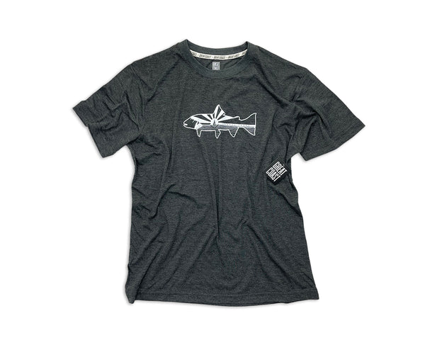 SHORT SLEEVE T- CHARCOAL FISH/SUNSET GREAT LAKES