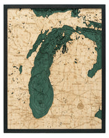 Lake Michigan 3-D Nautical Wood Chart, Large, 24.5" x 31"