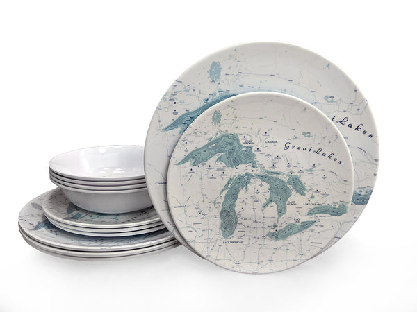 Dinner Set - Great Lakes Map