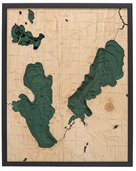 Burt and Mullet Lake 3-D Nautical Wood Chart, Large, 24.5" x 31"