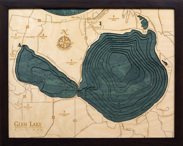 Glen Lake, Michigan 3-D Nautical Wood Chart, Small, 16" x 20"