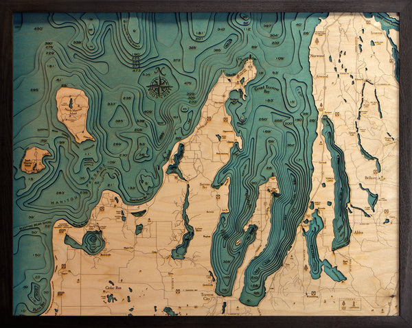 Grand Traverse Bay 3-D Nautical Wood Chart, Large, 24.5" x 31"