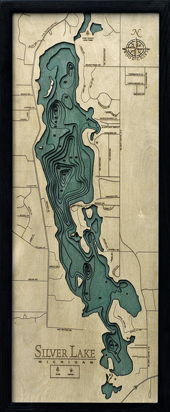 Silver Lake (Traverse), Michigan 3-D Nautical Wood Chart, Medium, 13.5" x 31"
